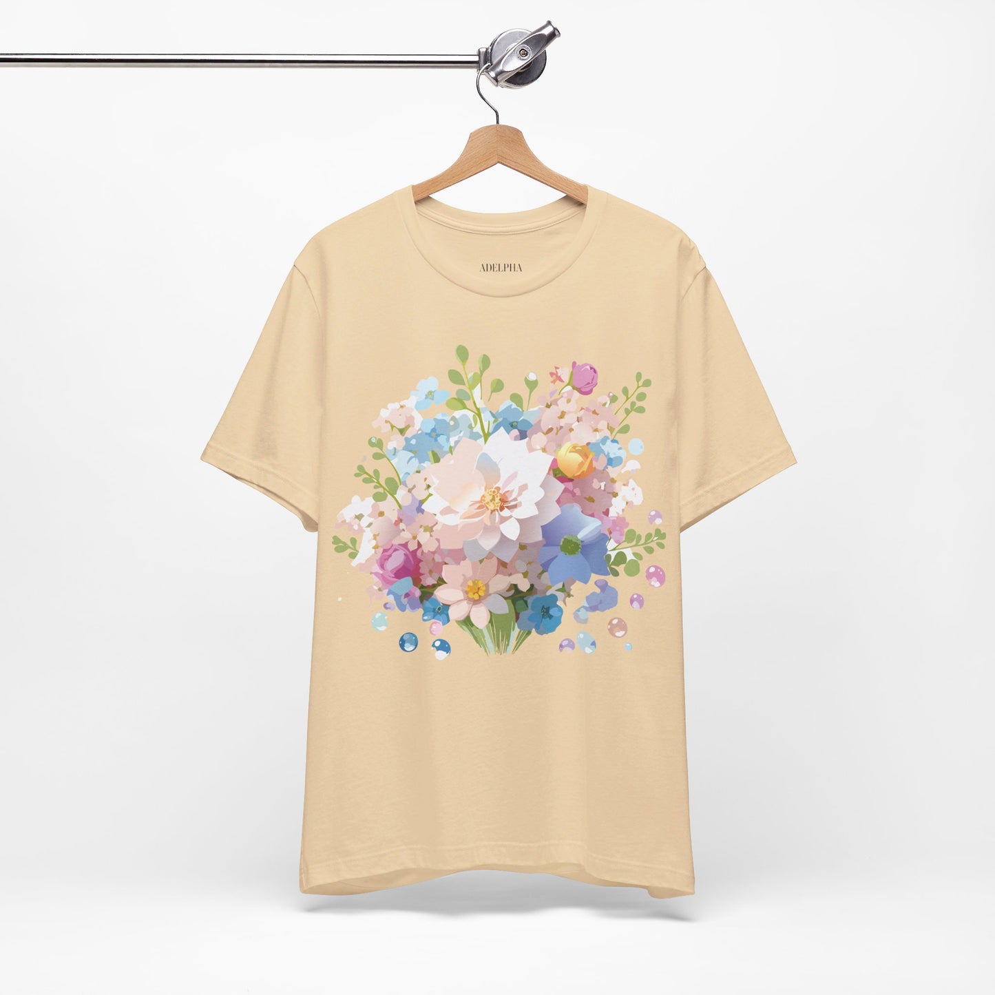 Natural Cotton Tee Shirt with Flowers