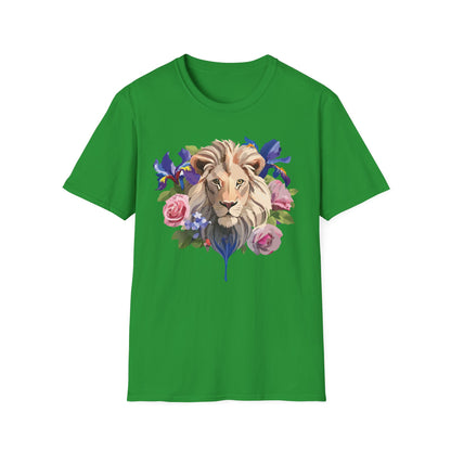 Unisex Lion Shirt Floral Lion Tee Softstyle Gildan 64000 100 Percent Cotton