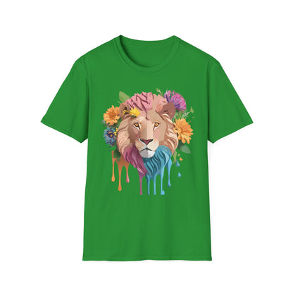 Floral Lion Shirt Unisex Tee Animal Print Gildan Softstyle 64000