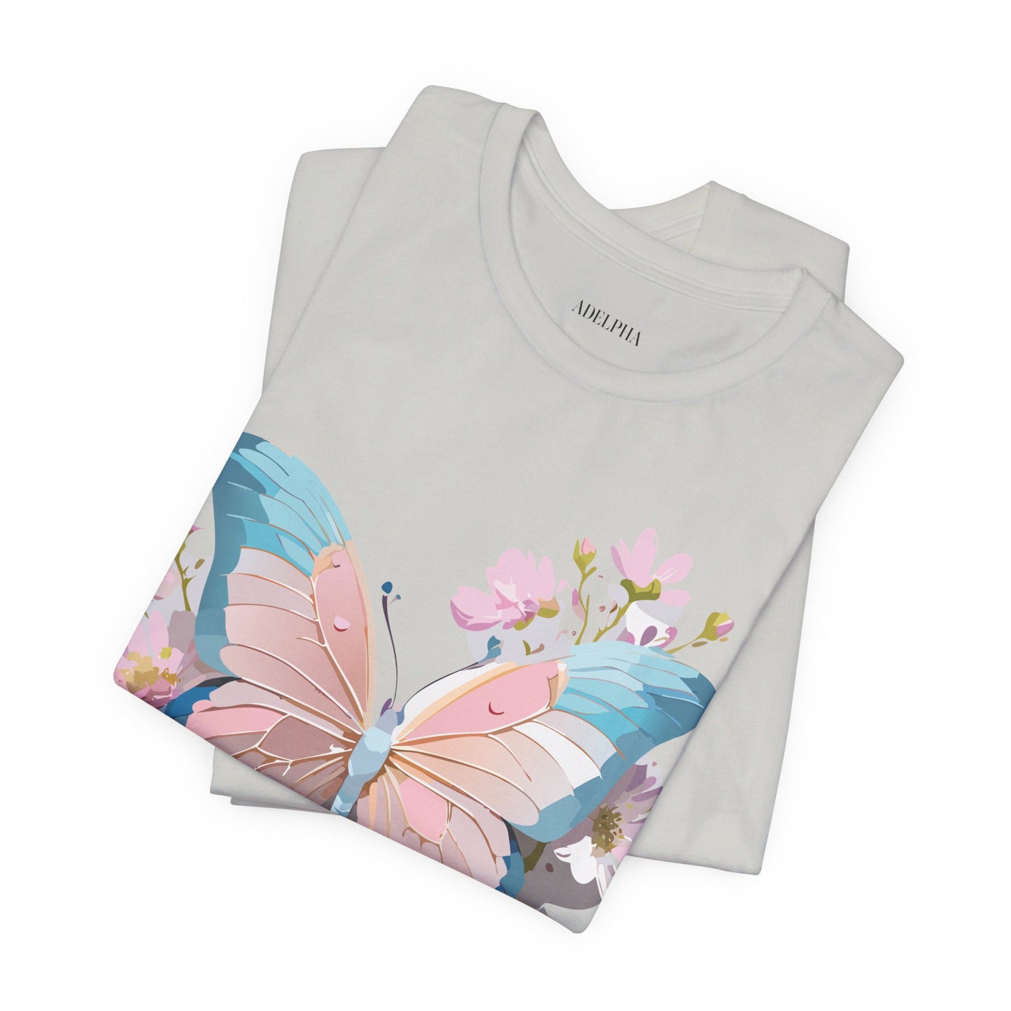 Natural Cotton Tee Shirt with Butterfly