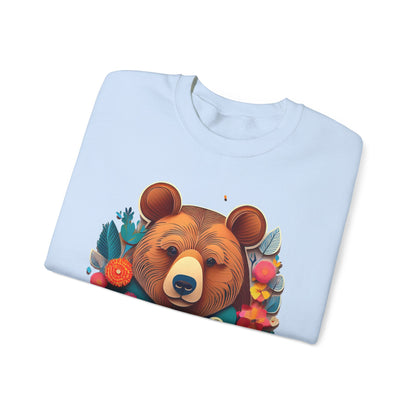 Unisex Floral Bear Sweatshirt Art Design Gildan 18000 Heavy Blend Crewneck