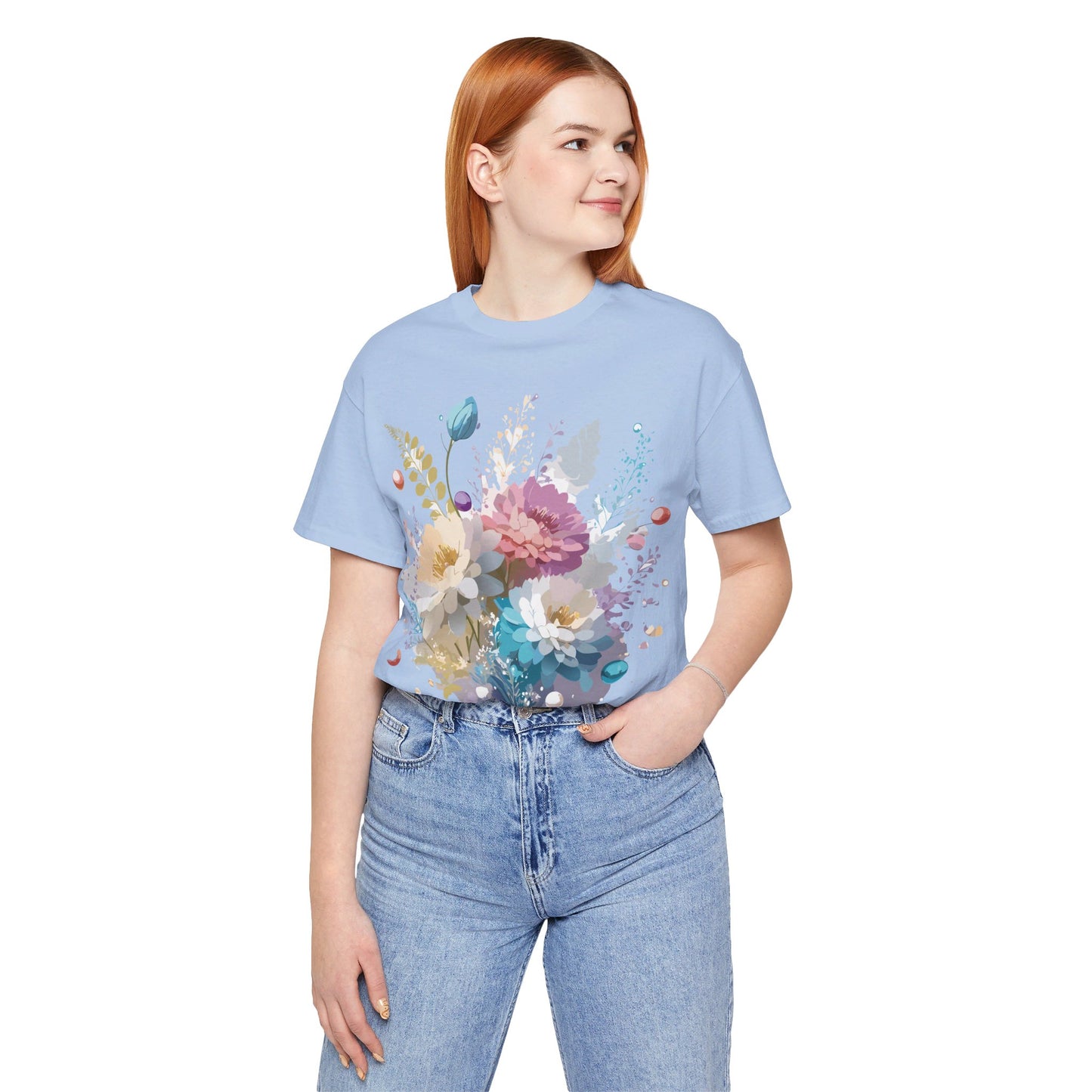 T-shirt en coton naturel avec fleurs