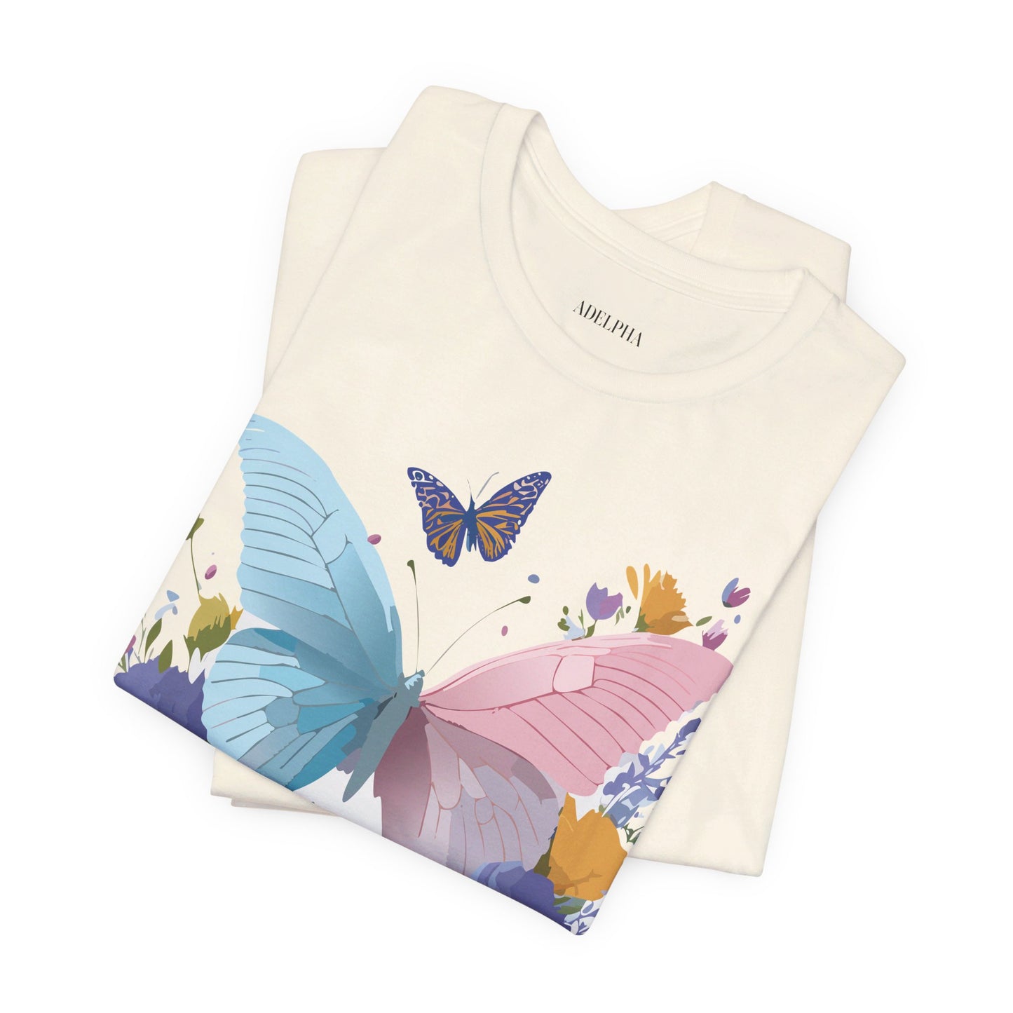 Natural Cotton Tee Shirt with Butterfly