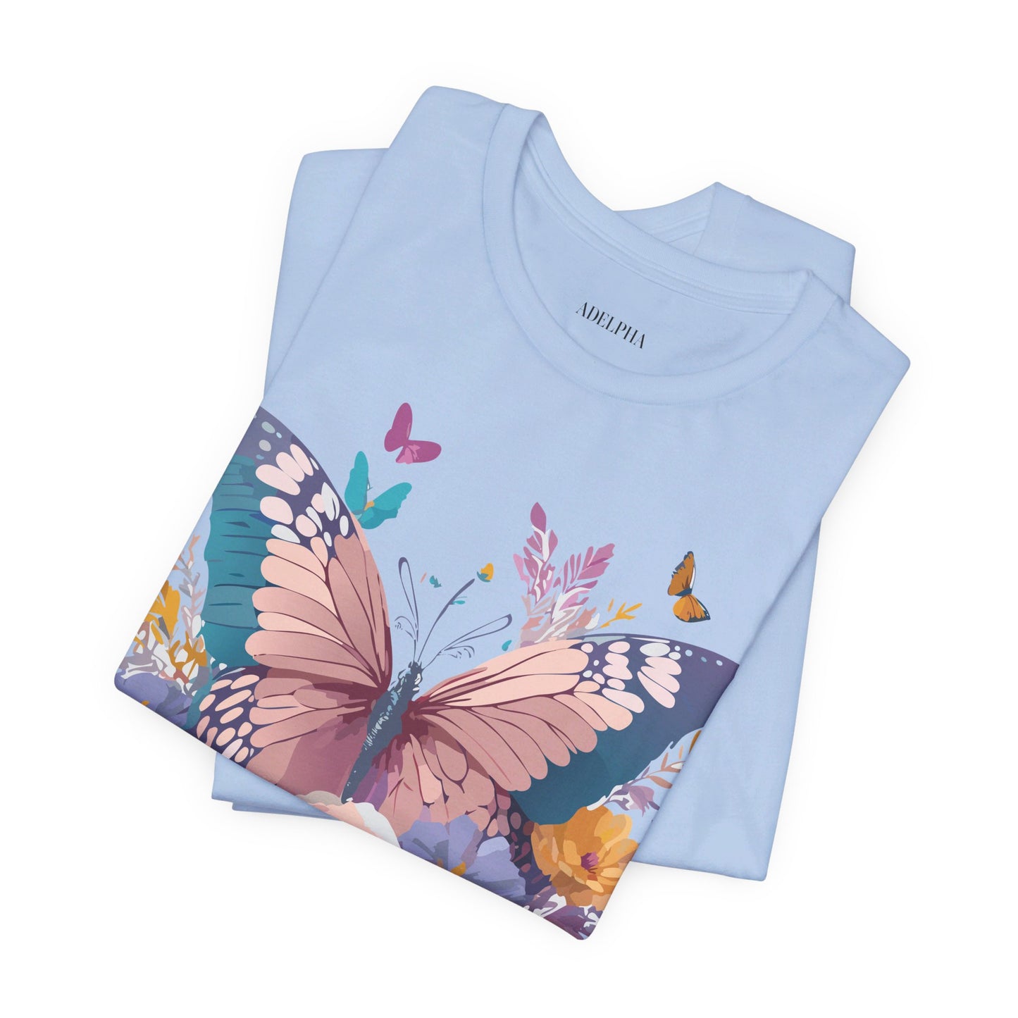 Natural Cotton Tee Shirt with Butterfly