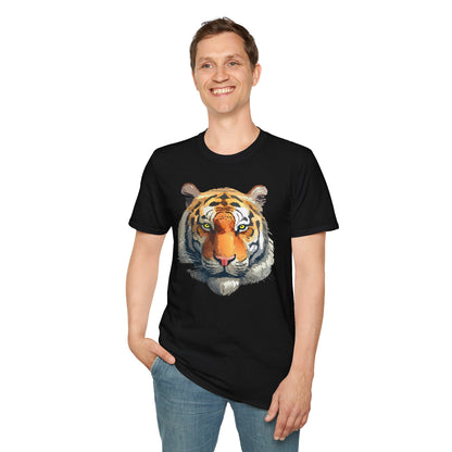 Tiger Print T Shirt Unisex Animal Tee 100 Percent Cotton Softstyle Gildan 64000