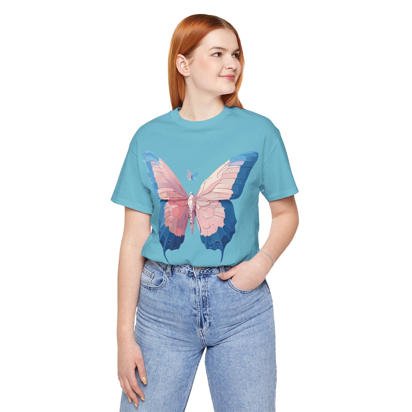 Natural Cotton Tee Shirt with Butterfly