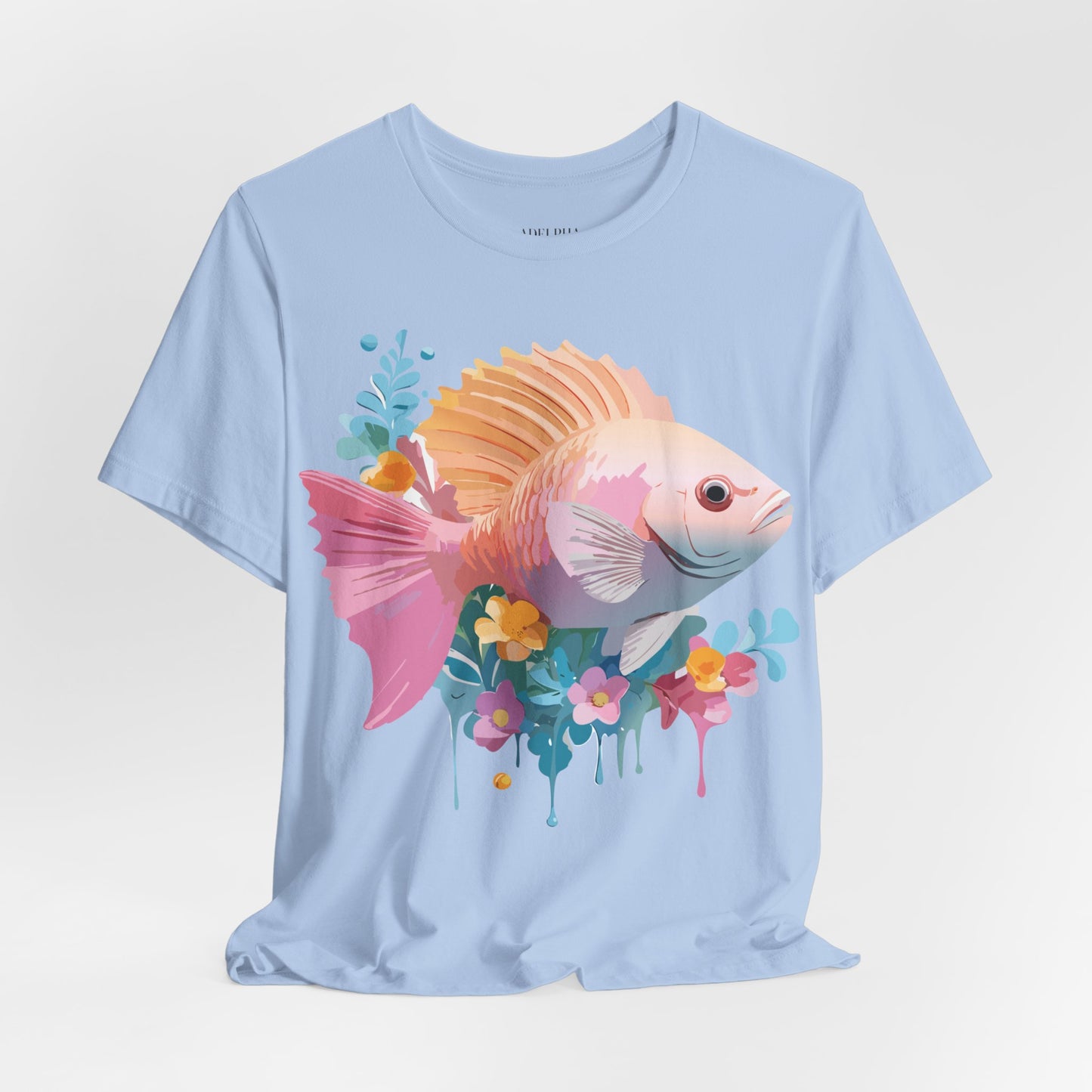 Natural Cotton Tee Shirt with Fish