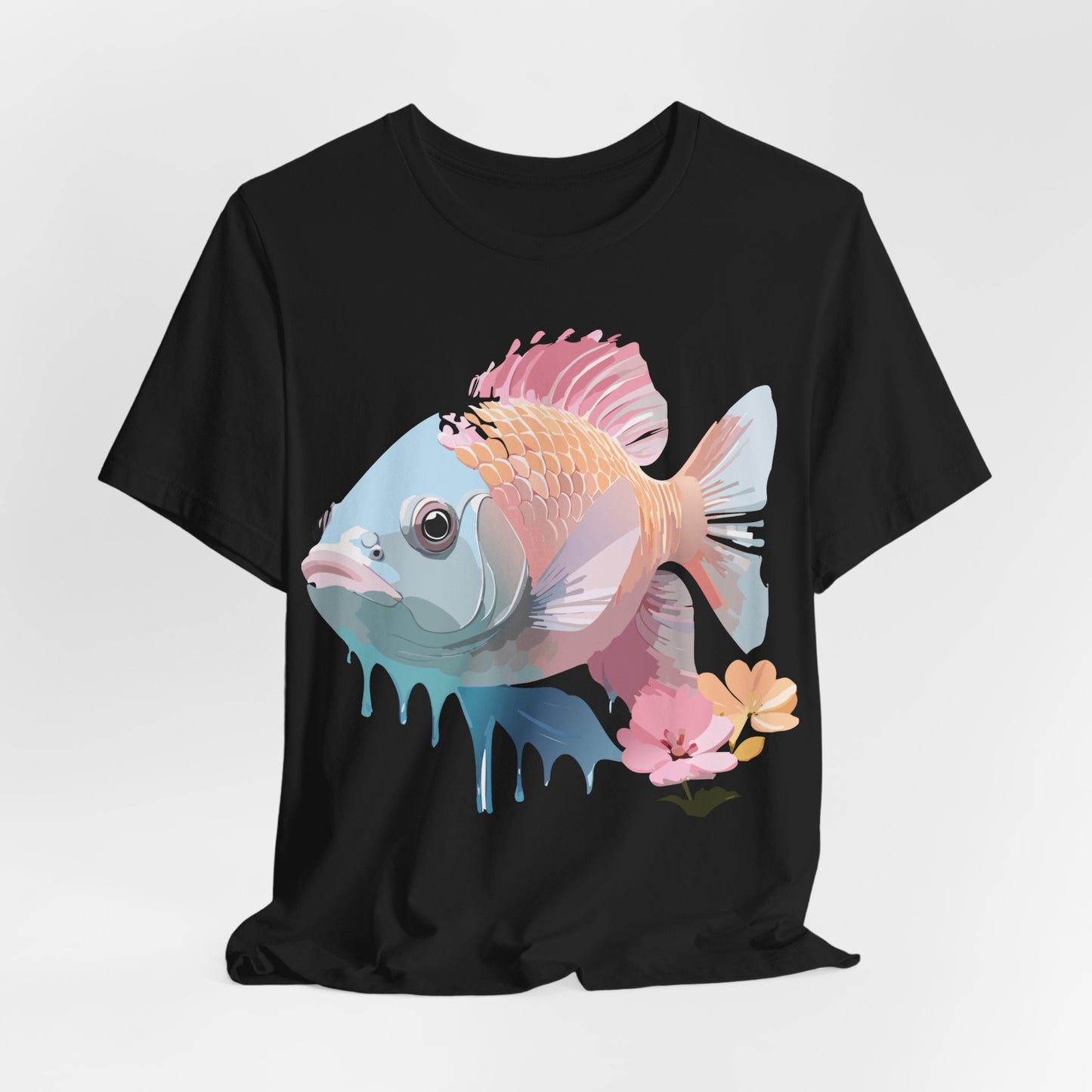 Natural Cotton Tee Shirt with Fish