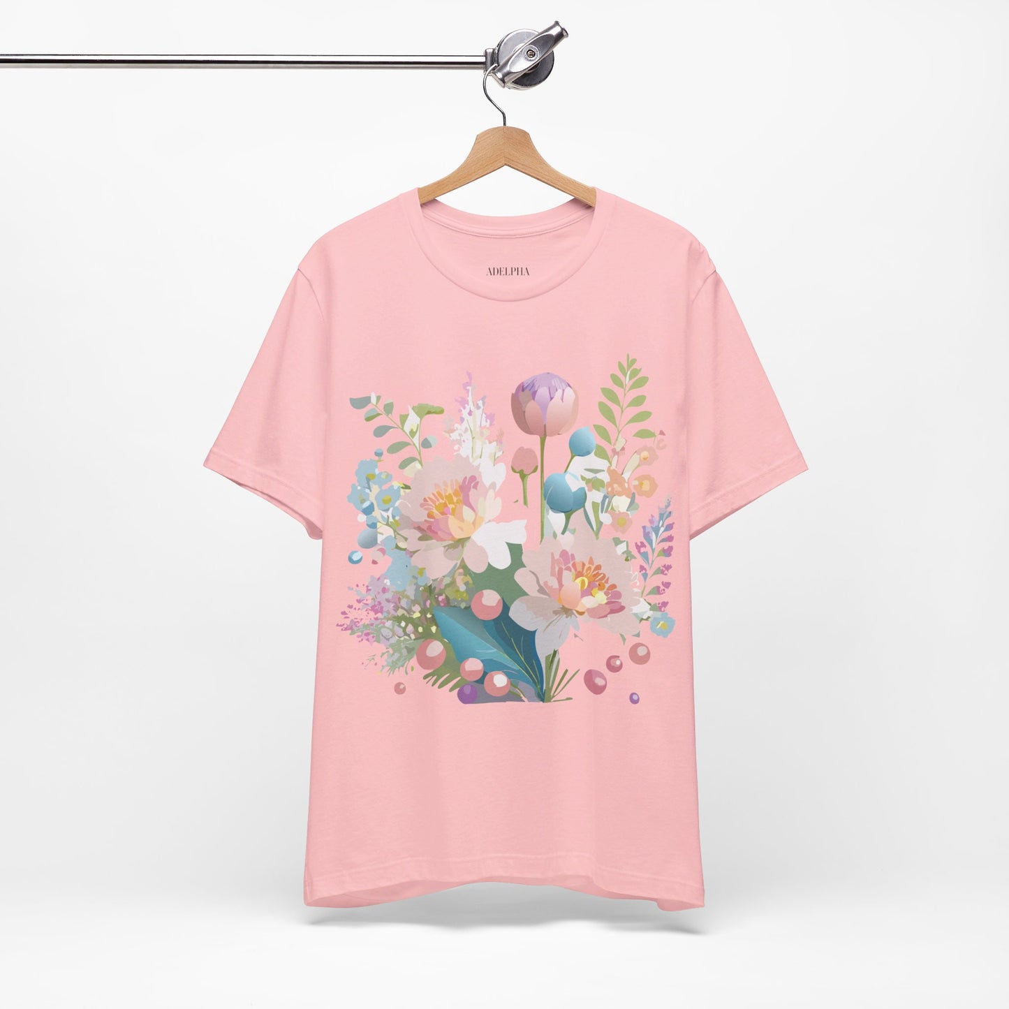 Natural Cotton Tee Shirt with Flowers