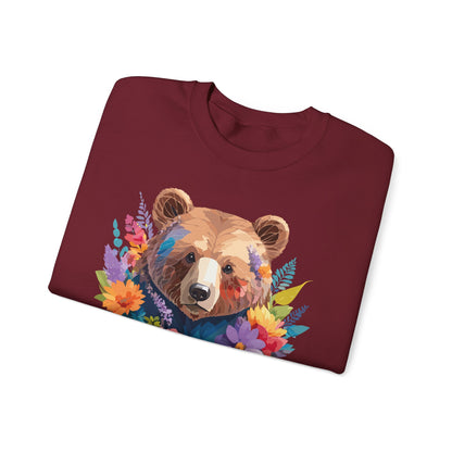 Unisex Floral Bear Sweatshirt Art Design Animals Gildan 18000 Crewneck
