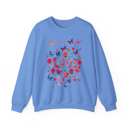 Unisex Floral Love Butterfly Sweatshirt Fifty Fifty Cotton Poly Valentine Day