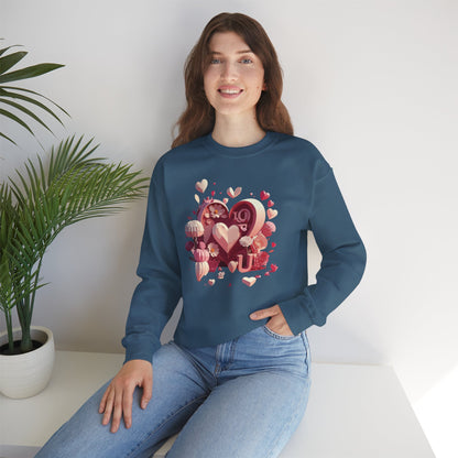 Unisex Floral Big Heart Sweatshirt Love Floral Valentine Day Cotton Poly Blend