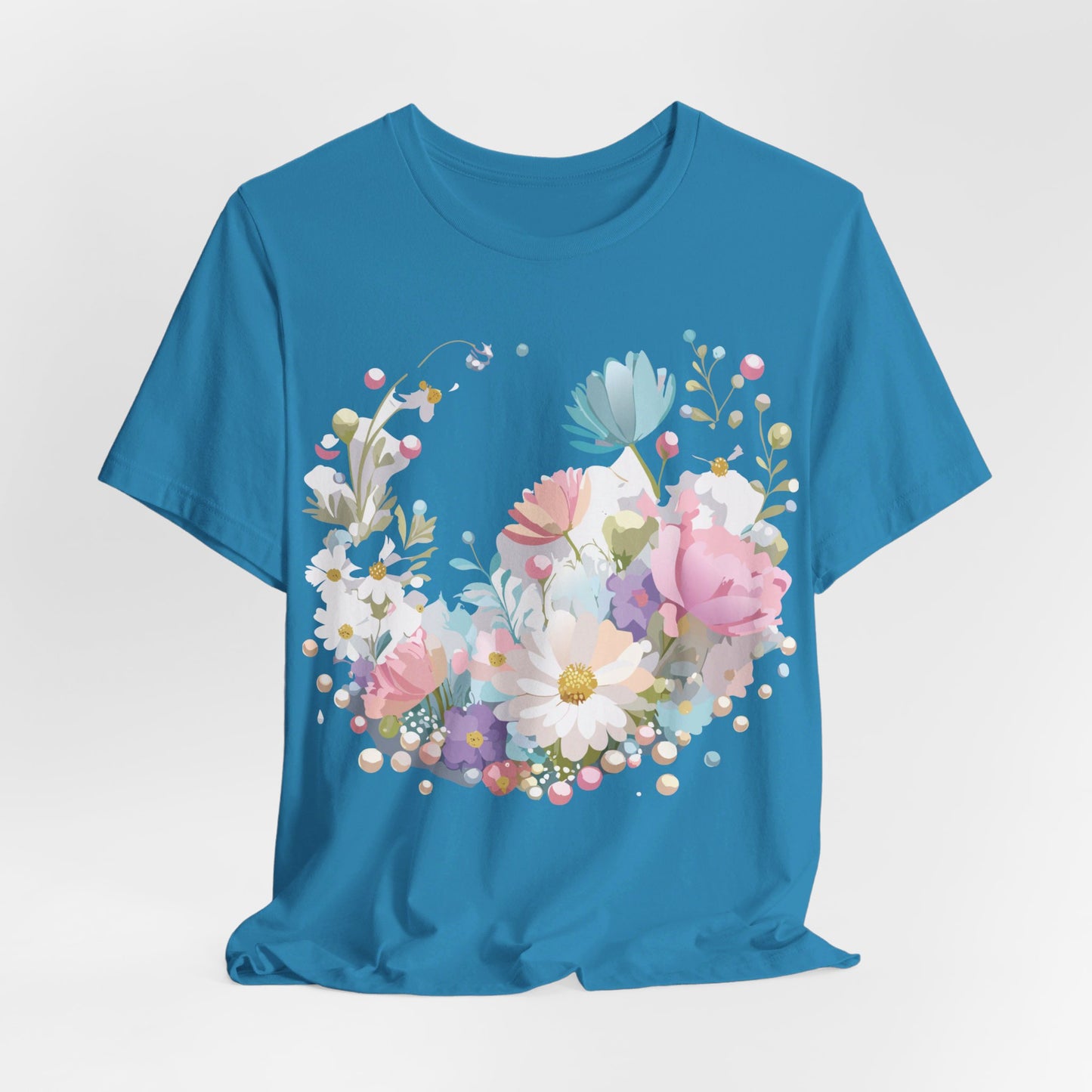 Natural Cotton Tee Shirt with Flowers