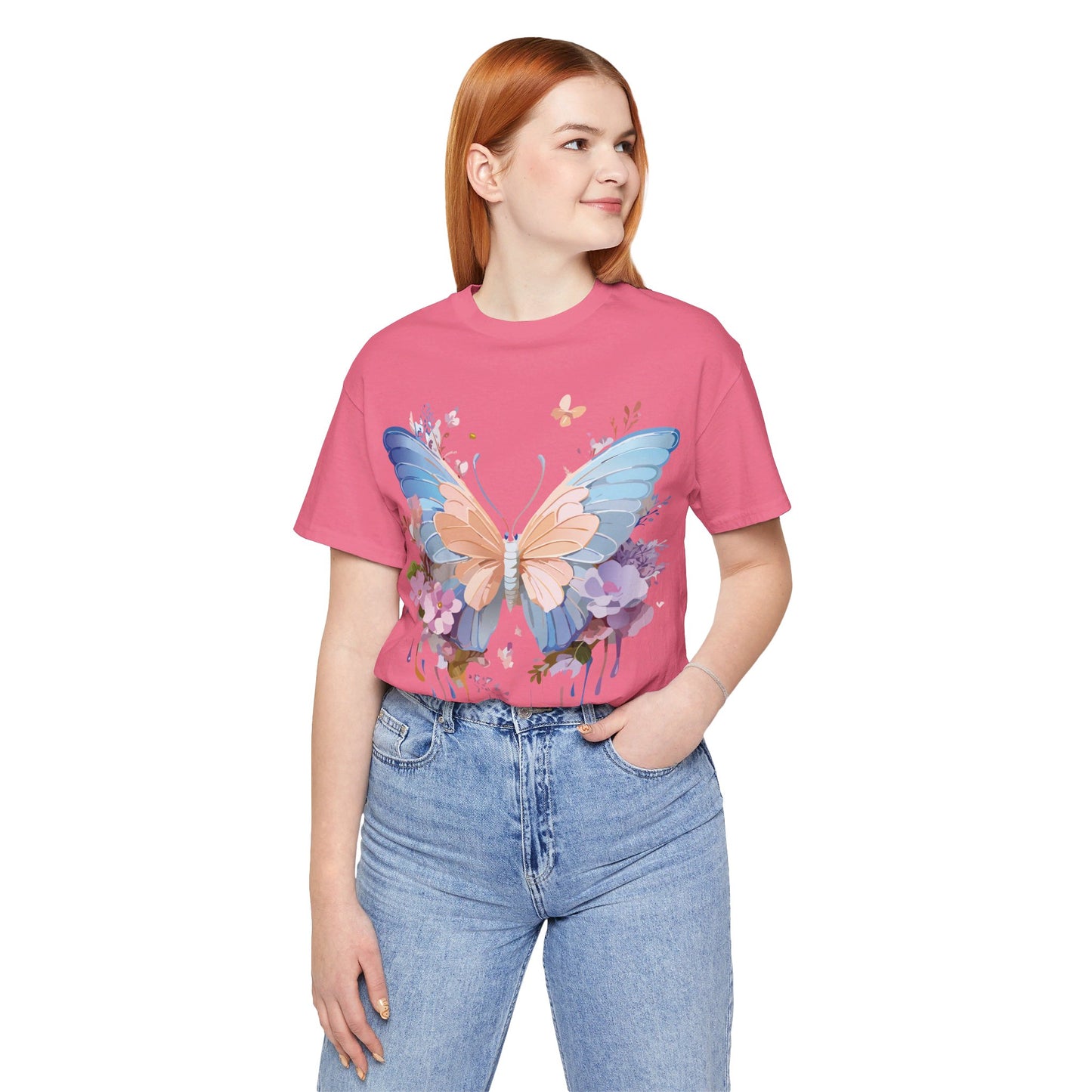 Natural Cotton Tee Shirt with Butterfly