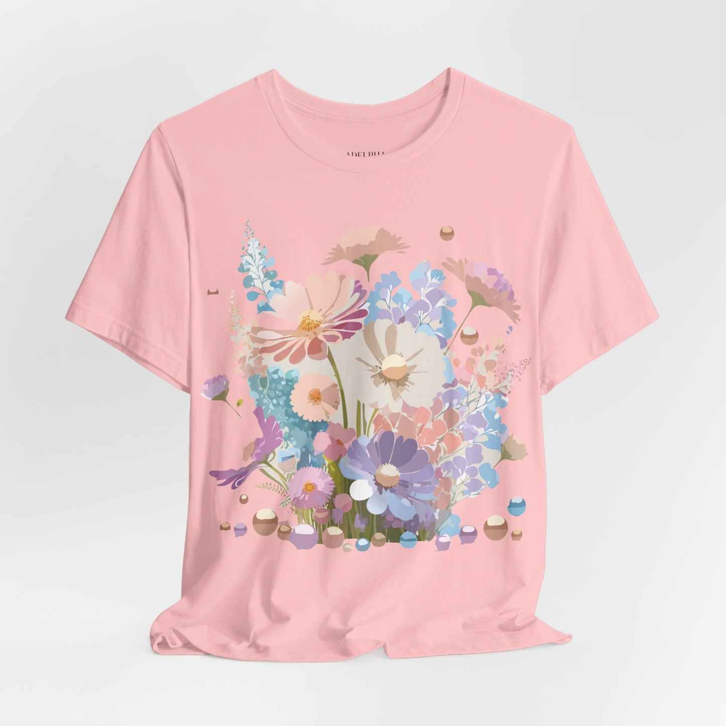 Natural Cotton Tee Shirt with Flowers