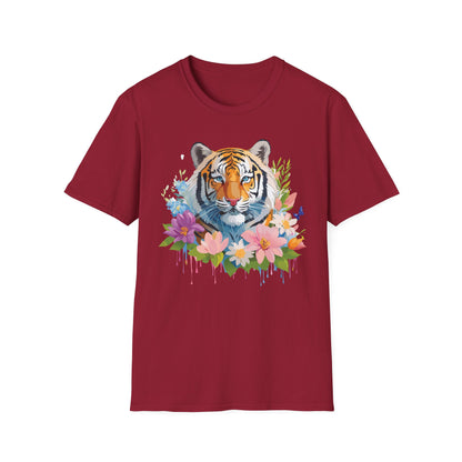 Tiger Print Unisex Softstyle T Shirt 100 Percent Ring Spun Cotton Tee