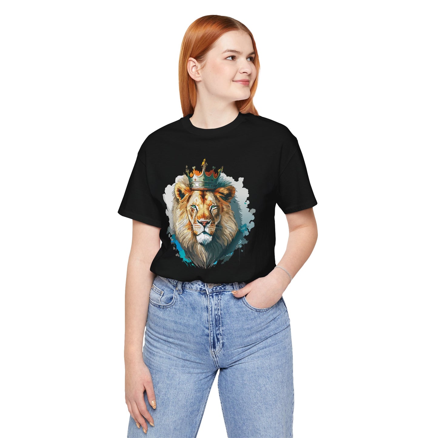 Lion with Crown Tee Unisex Cotton Watercolor King Lion Graphic T-Shirt 2