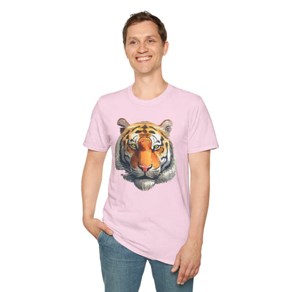 Tiger Print T Shirt Unisex Animal Tee 100 Percent Cotton Softstyle Gildan 64000