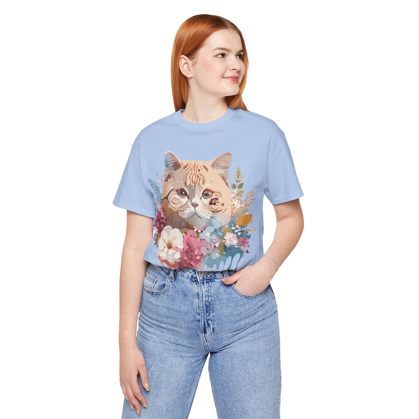 Natural Cotton Tee Shirt with Cat