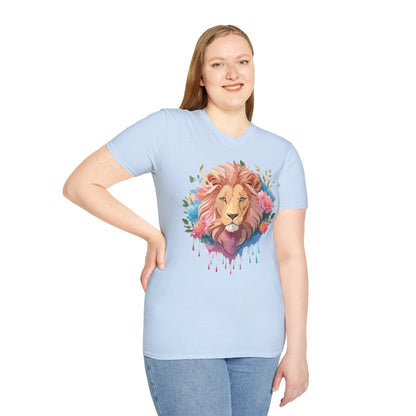 Lion Shirt Unisex Floral Lion Tee 100 Percent Cotton Softstyle Gildan 64000