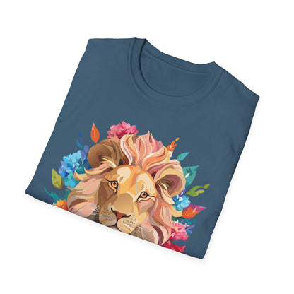Lion Shirt Unisex Floral Lion Tee Gildan Softstyle 64000 Lightweight Cotton Tee