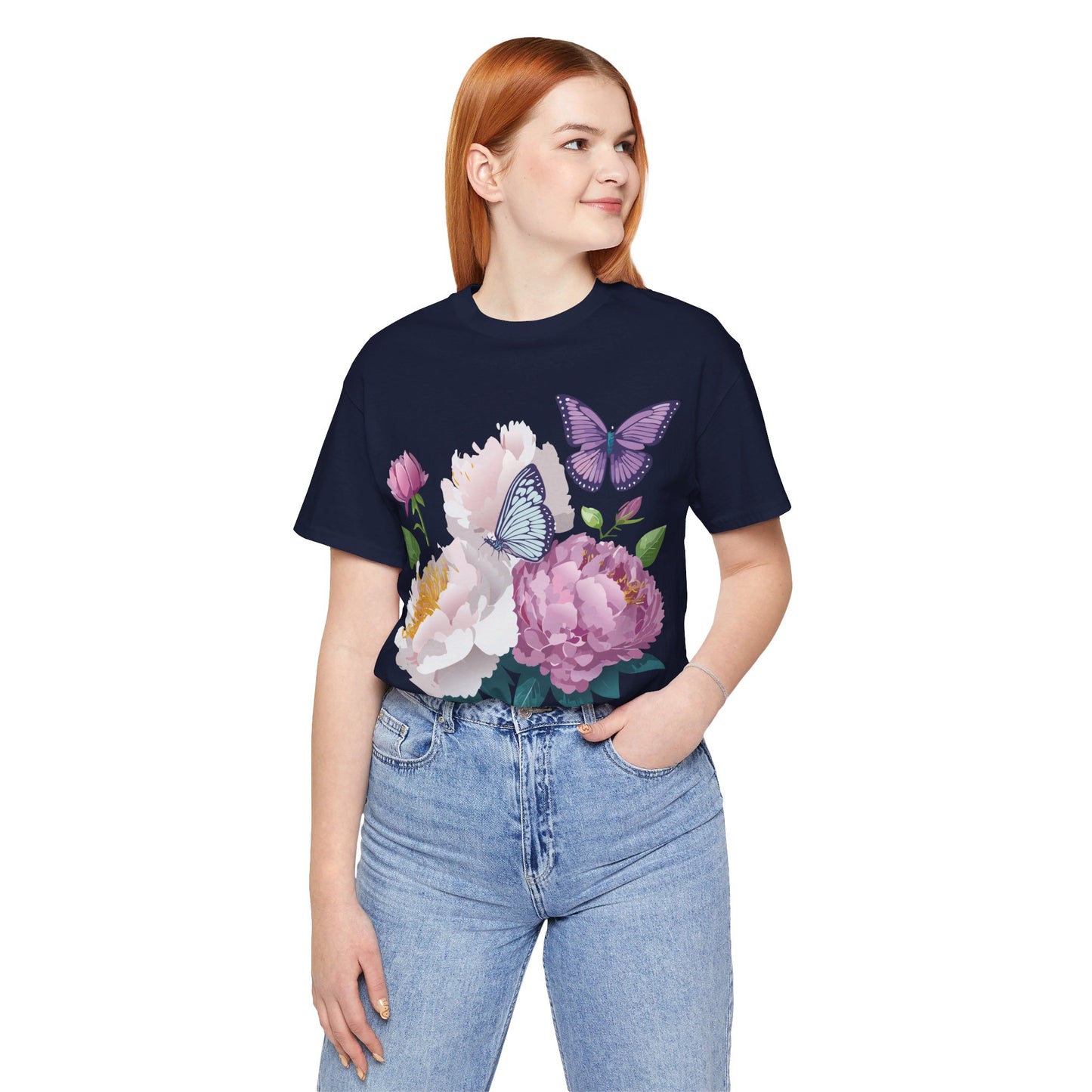 Natural Cotton Tee Shirt with Flowers