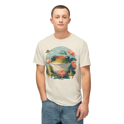 Vintage Frog Art T Shirt With Floral Full Color Print Unisex Tee