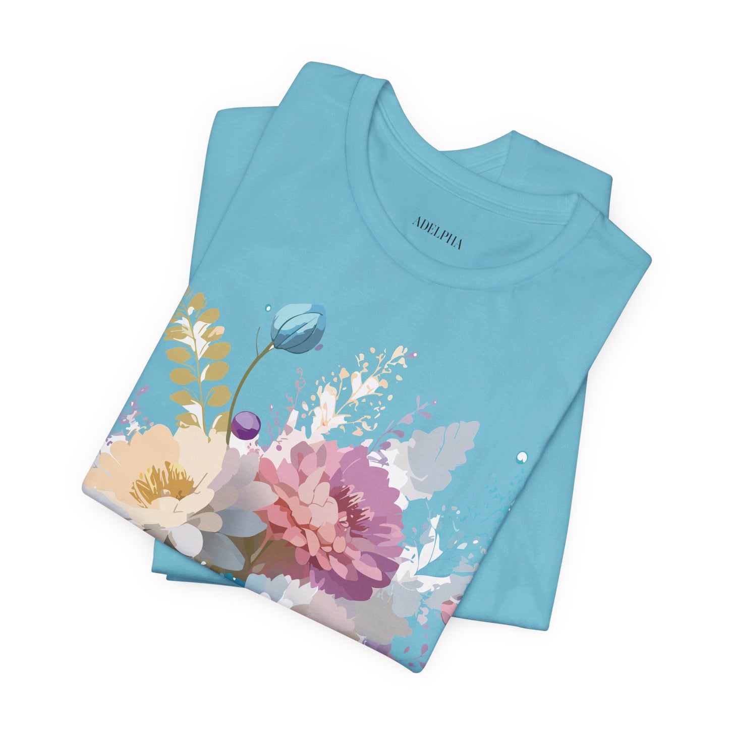 Natural Cotton Tee Shirt with Flowers