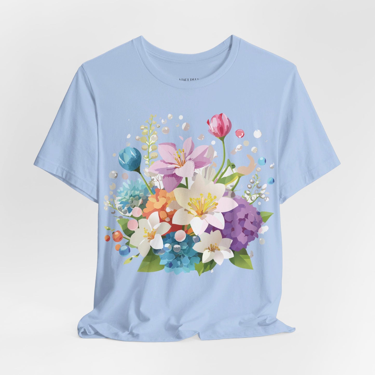 Natural Cotton Tee Shirt with Flowers