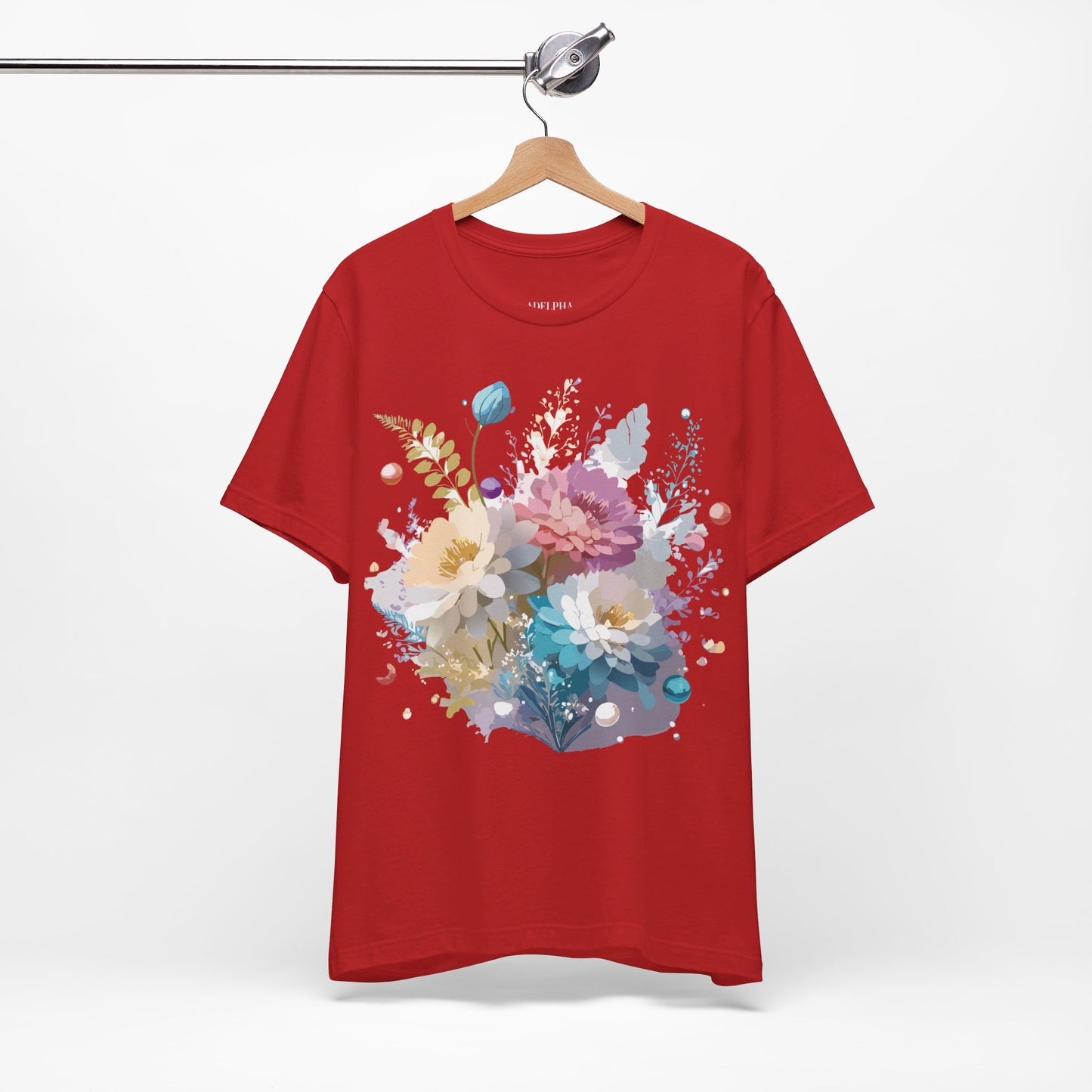 Natural Cotton Tee Shirt with Flowers