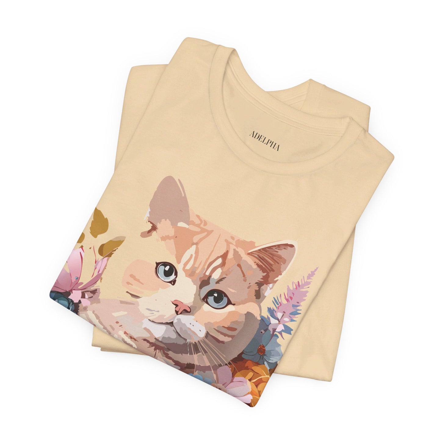 Natural Cotton Tee Shirt with Cat