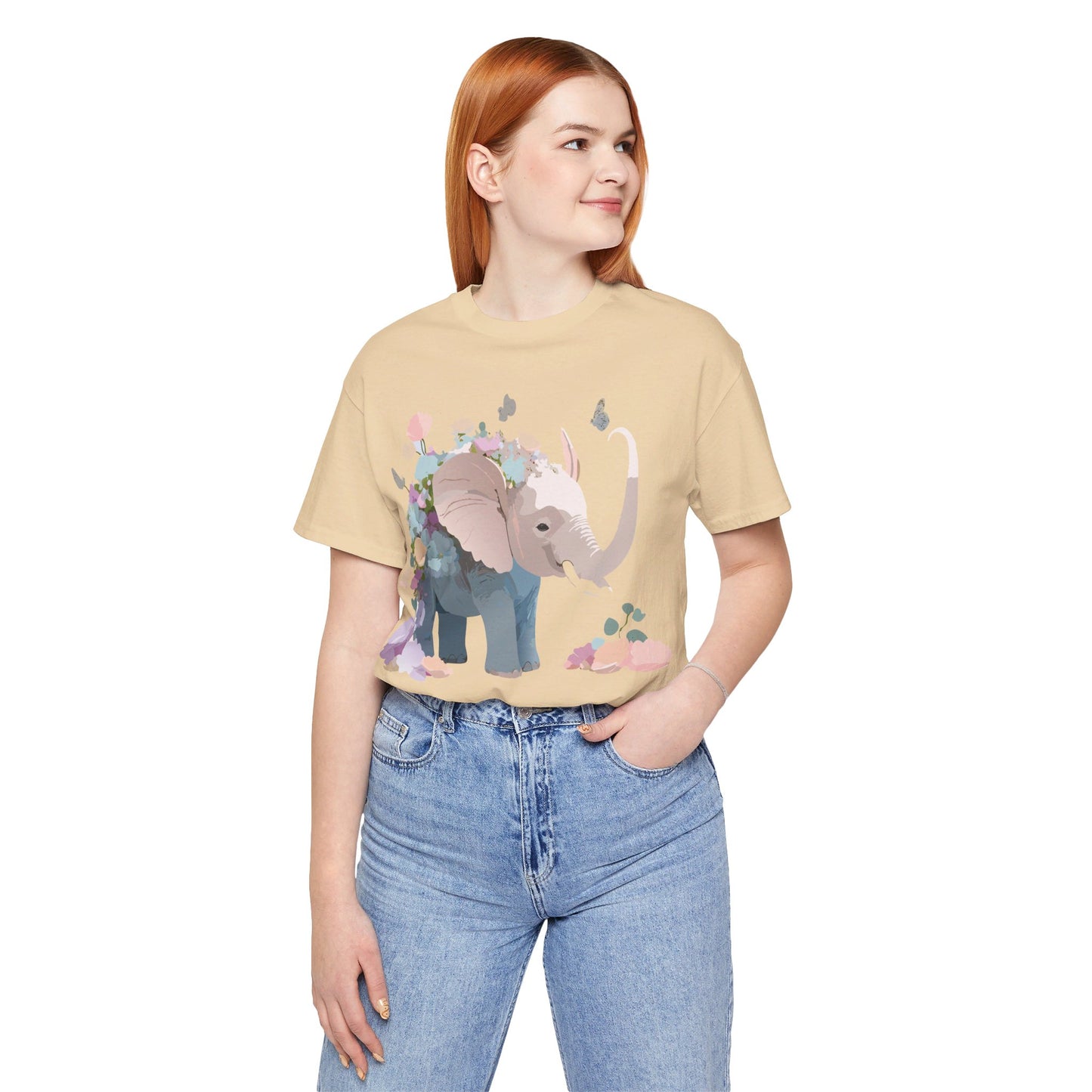 Natural Cotton Tee Shirt with Elephant