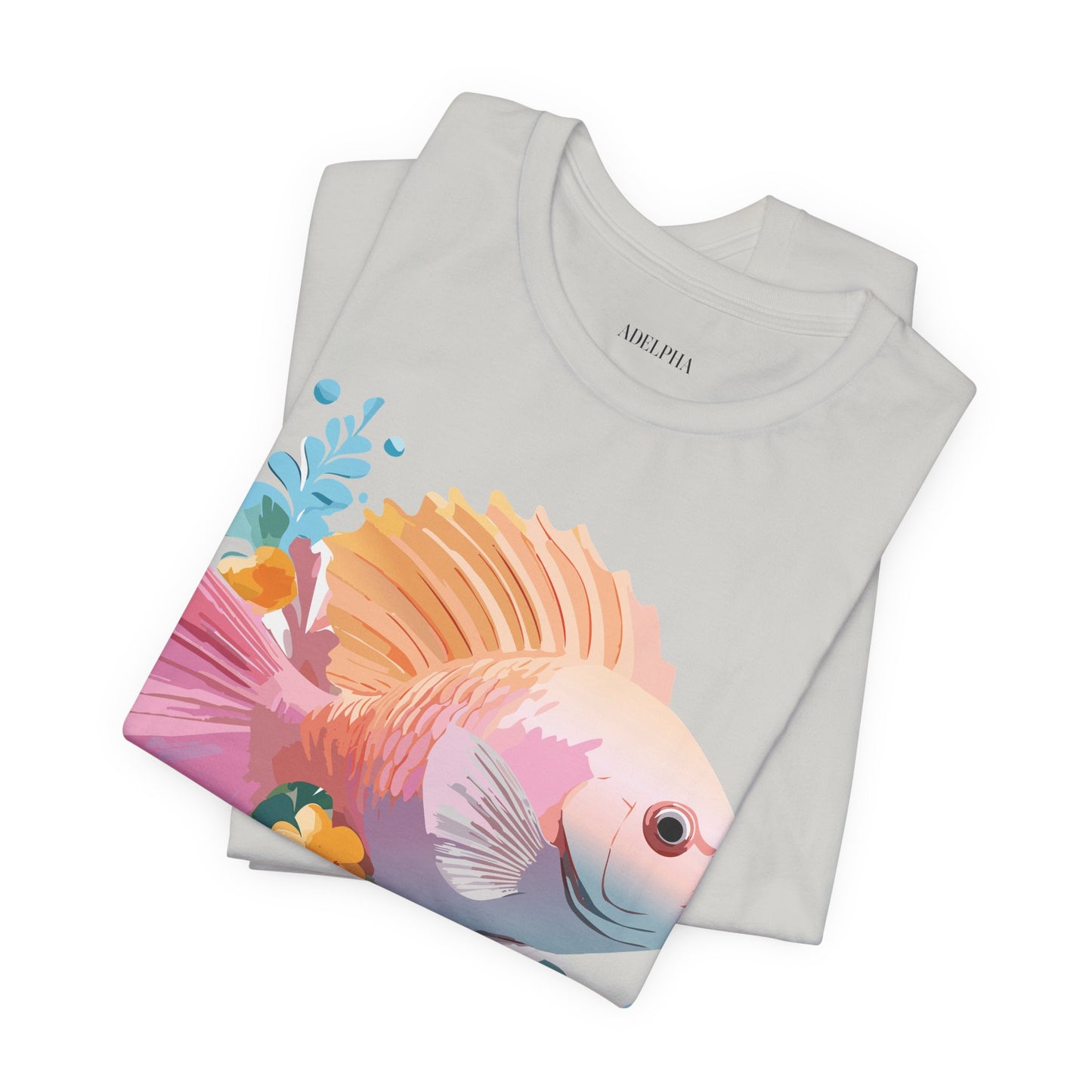 Natural Cotton Tee Shirt with Fish