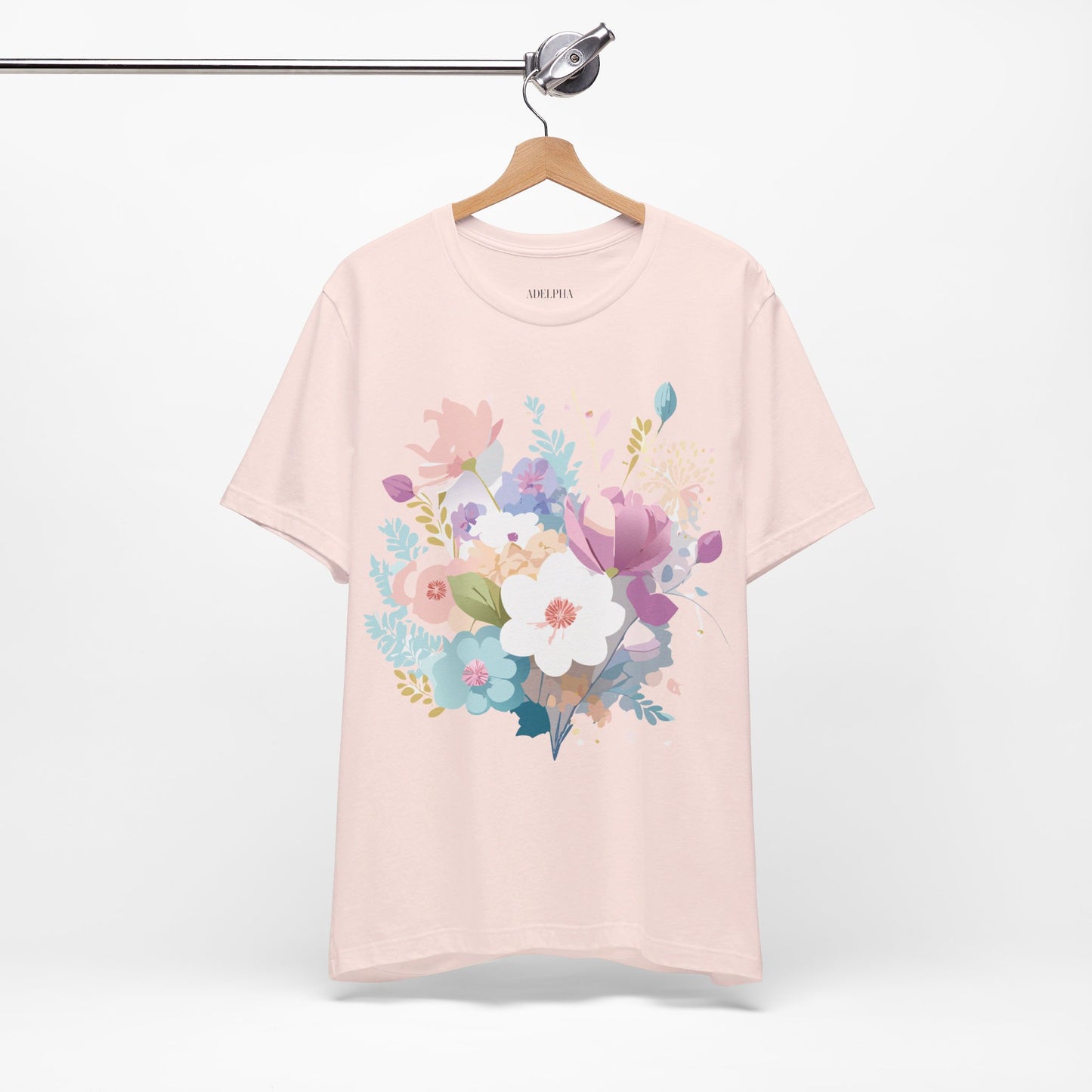 Natural Cotton Tee Shirt with Flowers