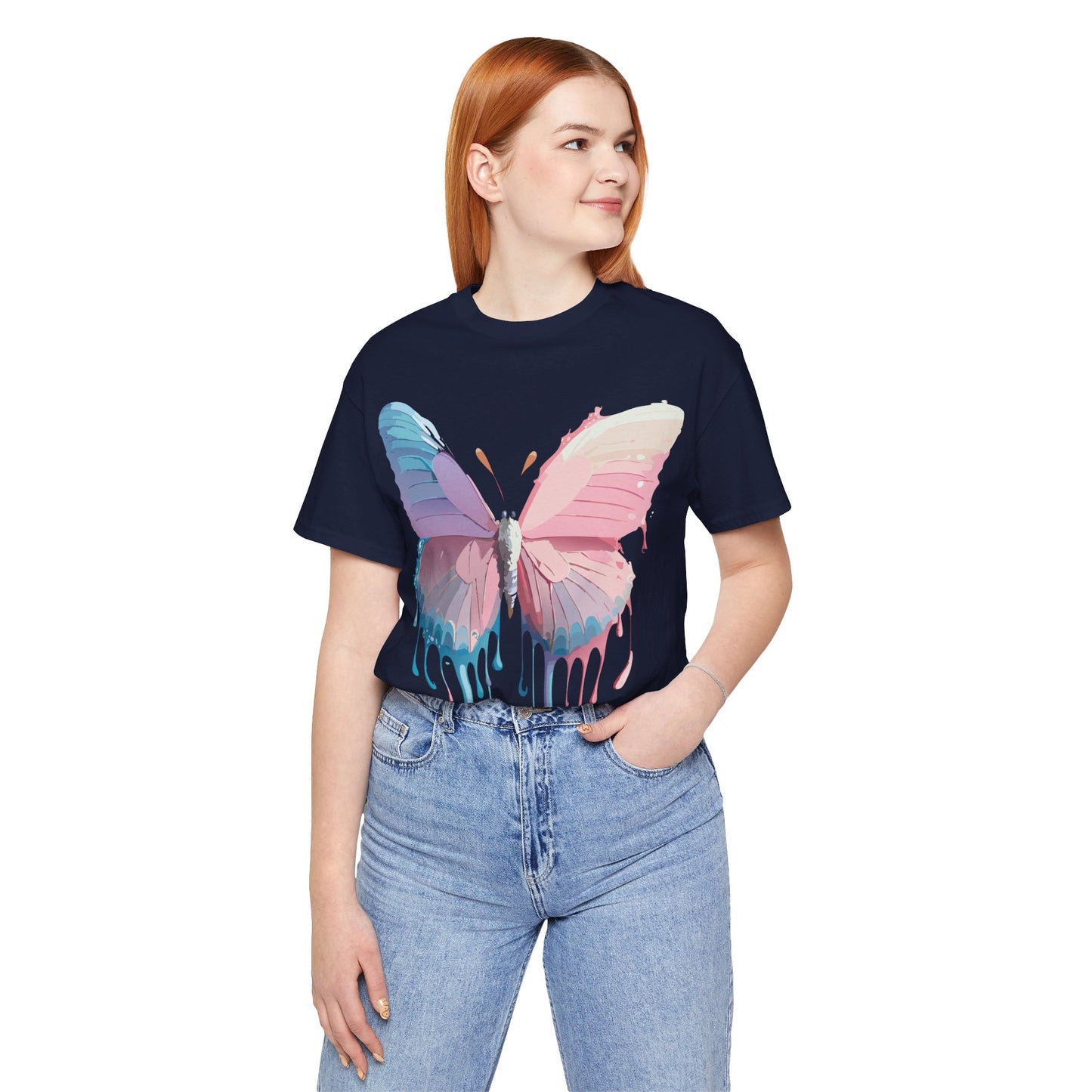 Natural Cotton Tee Shirt with Butterfly