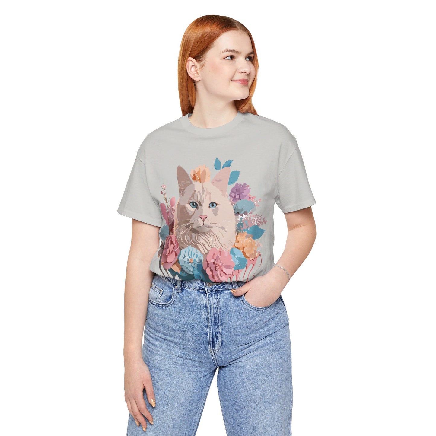 Natural Cotton Tee Shirt with Cat