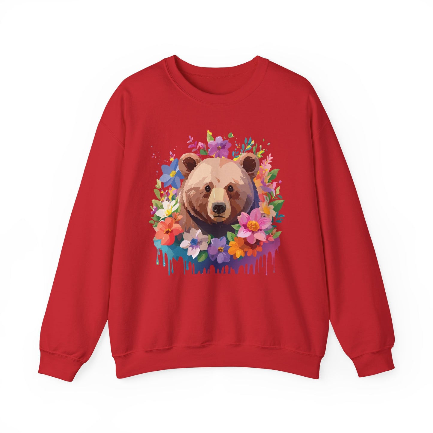 Unisex Floral Bear Sweatshirt, Animals Sweatshirt, Floral Sweatshirt, Art Design Sweatshirt