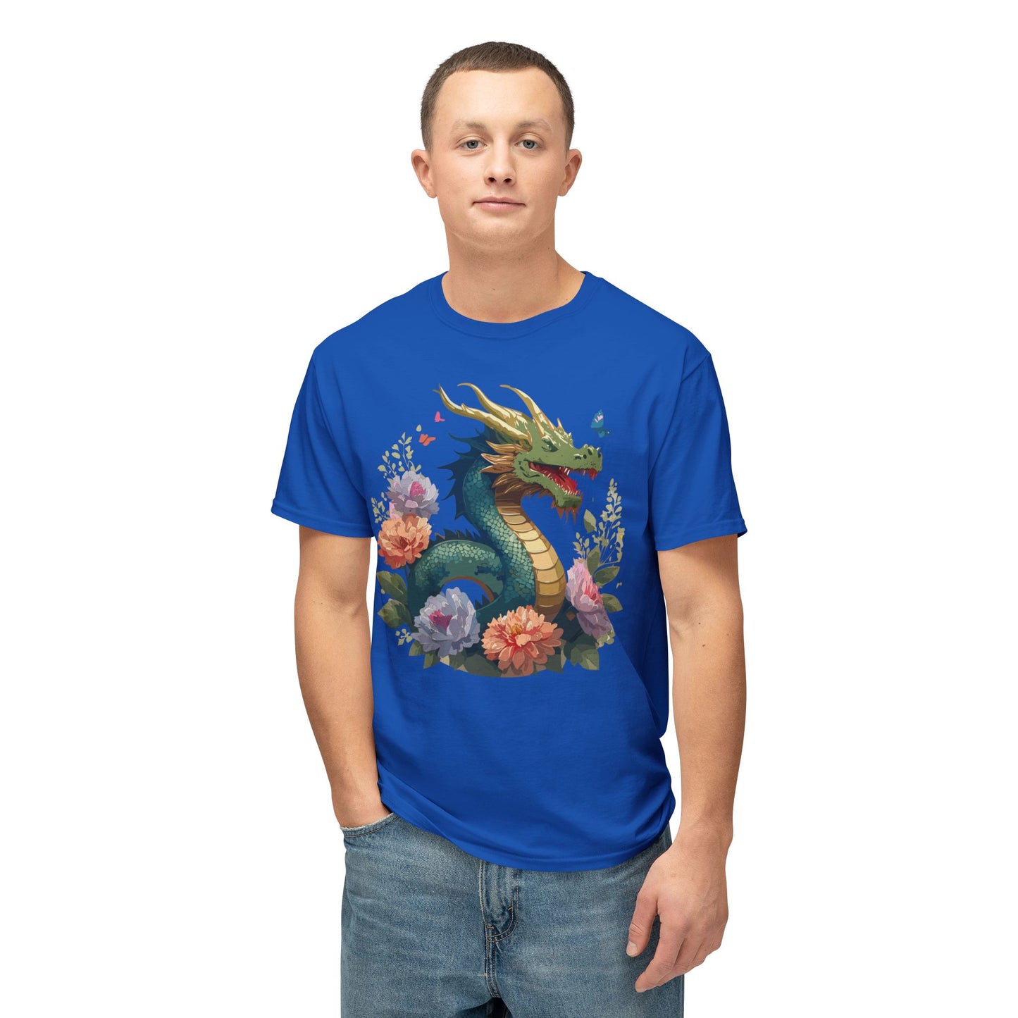 Dragon T-Shirt, Vintage Dragon Tee, Floral Tees, Dragon Art Design Shirt, Tee Shirt with Dragon 1