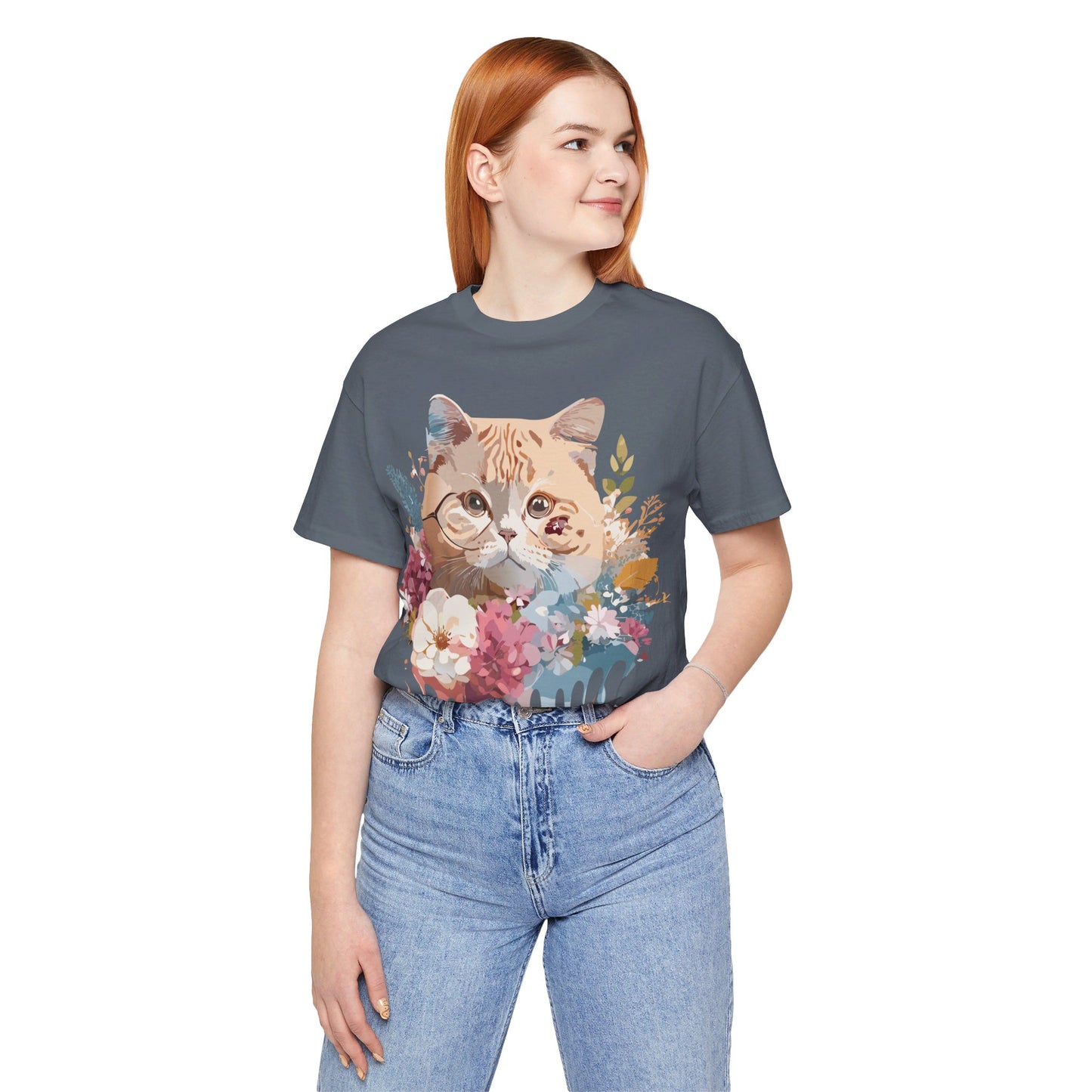 Natural Cotton Tee Shirt with Cat