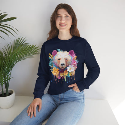 Unisex Floral Bear Sweatshirt With Art Design Gildan 18000 Crewneck