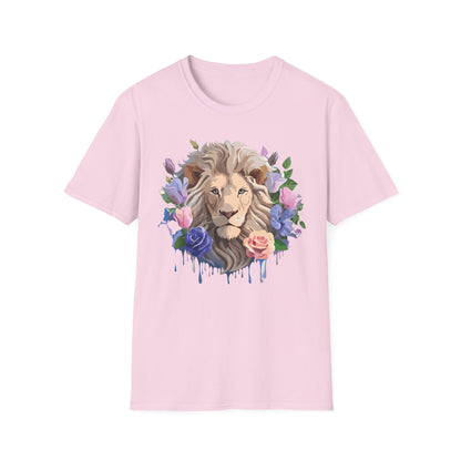 Unisex Floral Lion Tee Shirt Softstyle Gildan 64000 100 Percent Cotton