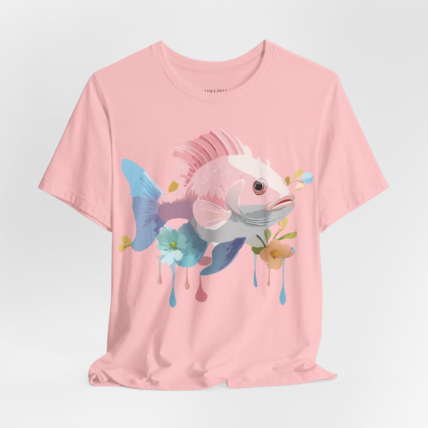 Natural Cotton Tee Shirt with Fish