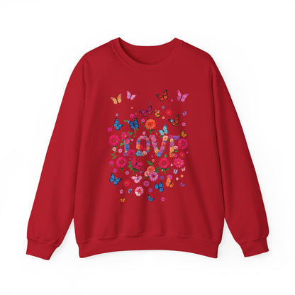 Unisex Floral Love Butterfly Sweatshirt Fifty Fifty Cotton Poly Valentine Day