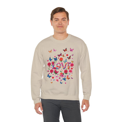 Unisex Floral Love Butterfly Sweatshirt Fifty Fifty Cotton Poly Valentine Day