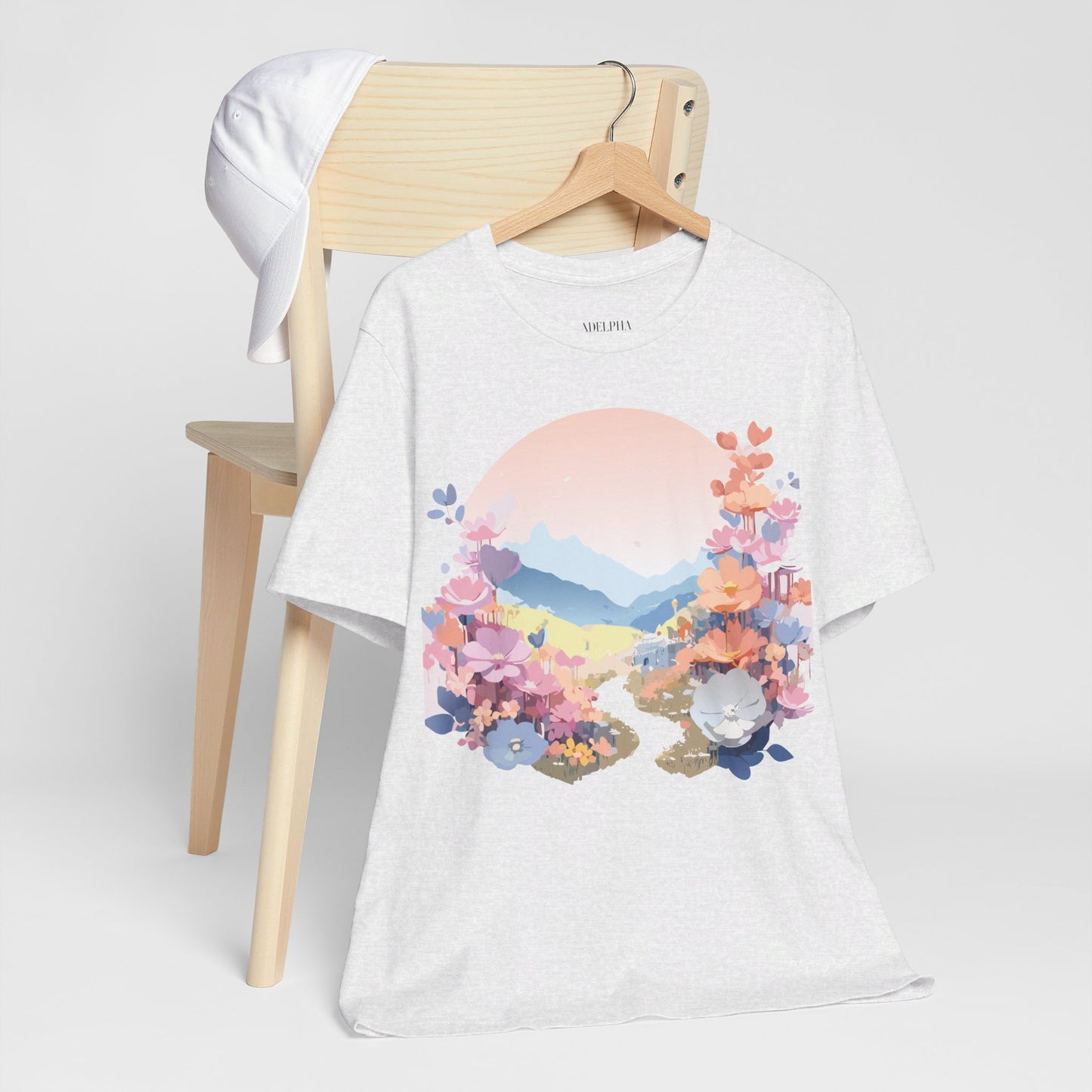 Natural Cotton Tee Shirt with Flowers