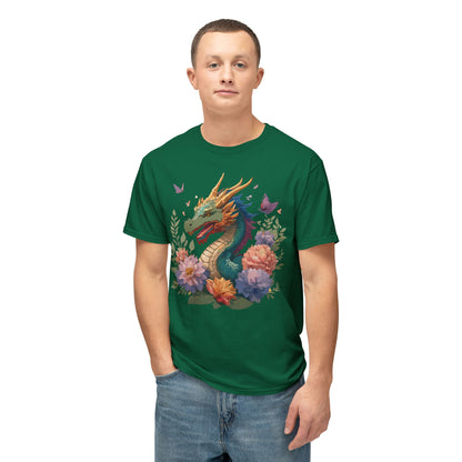Dragon Art Tee Unisex Vintage Floral Tee Full Color Print HD Cotton