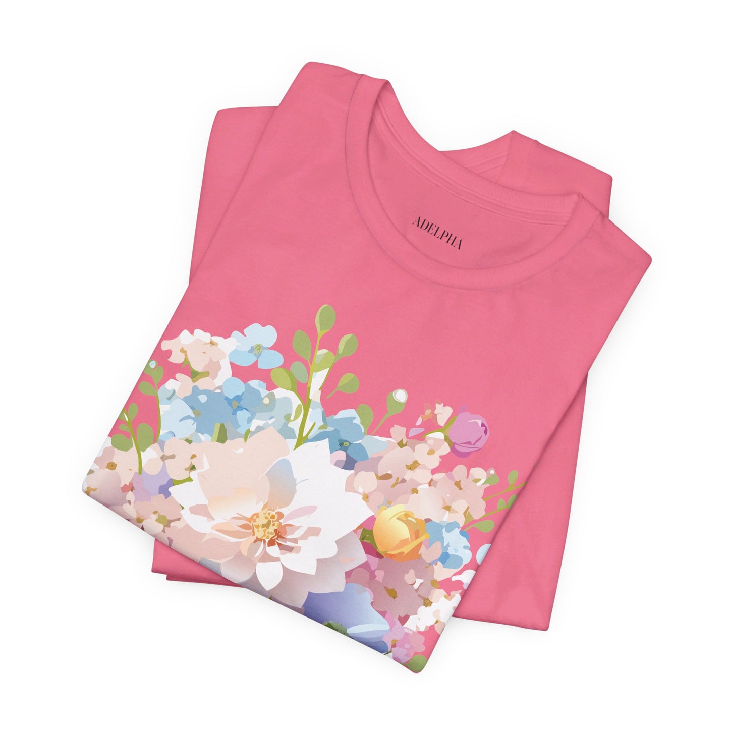 Natural Cotton Tee Shirt with Flowers