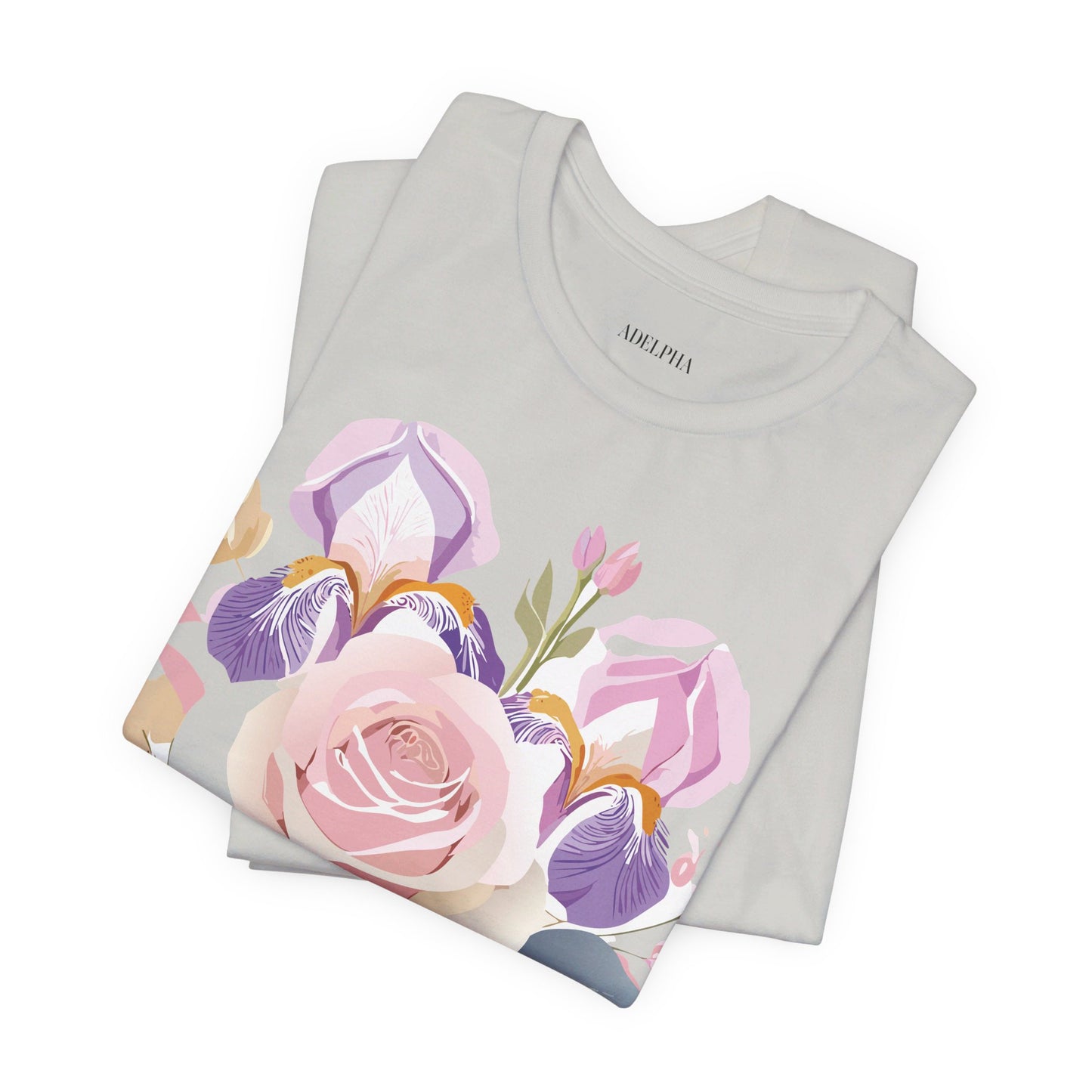 Natural Cotton Tee Shirt with Flowers