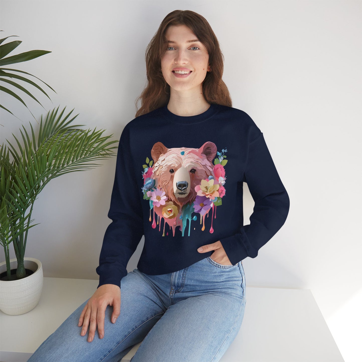 Unisex Floral Bear Sweatshirt, Animals Sweatshirt, Floral Sweatshirt, Art Design Sweatshirt