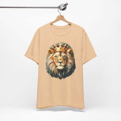 Lion with Crown Tee Unisex Cotton T-Shirt Regal King Lion Illustration, Wildlife Graphic Shirt - 1